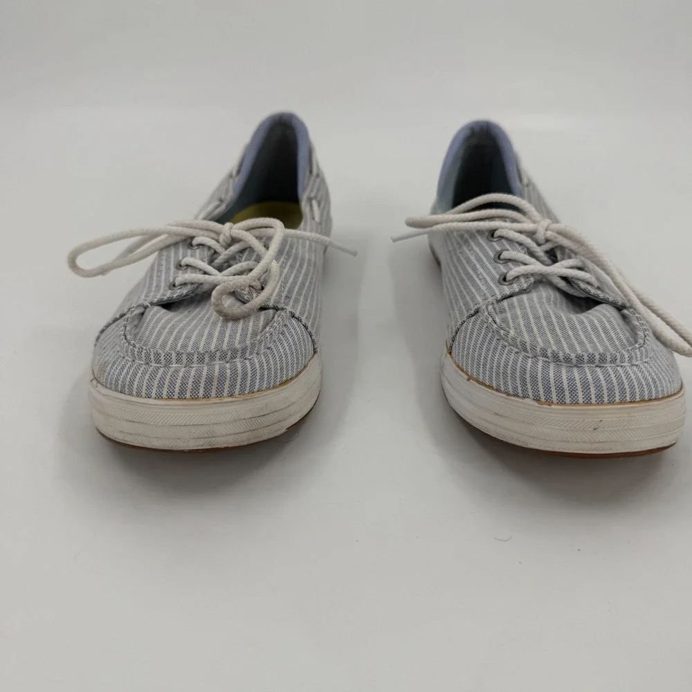 Keds Boat Shoes Womens US 9 Blue White Striped Canvas Comfort Moc Toe Lace Up
